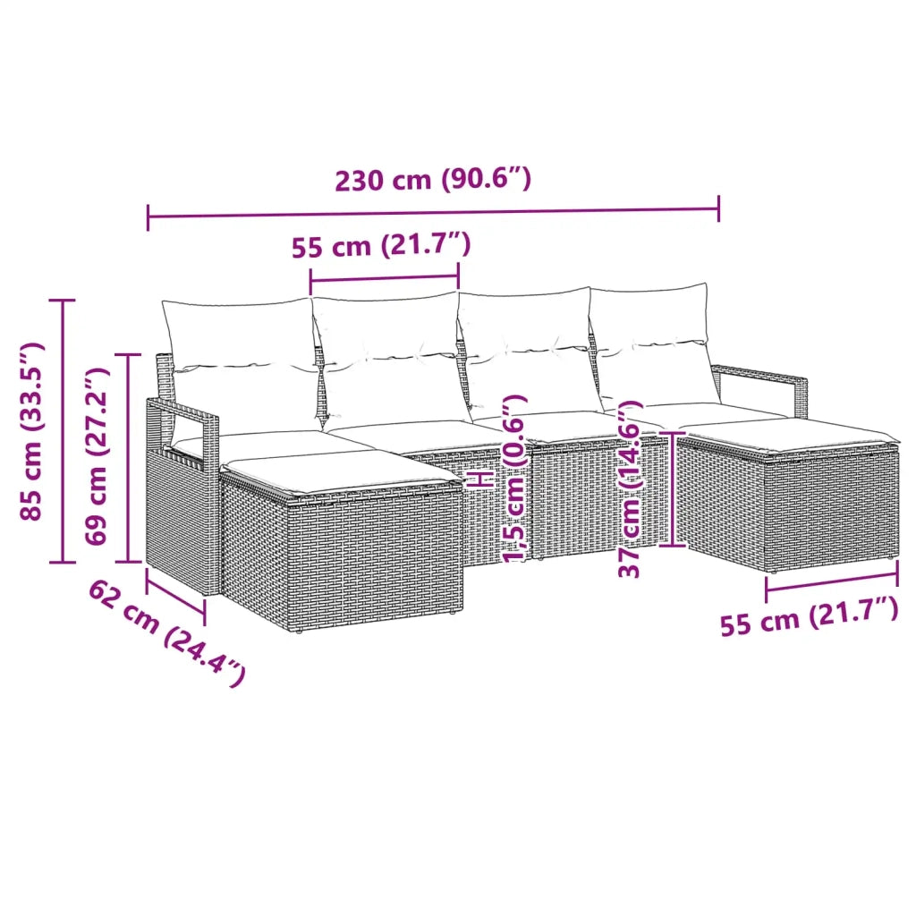 Set di divani 6 pcs Nero polyrattan 3346496
