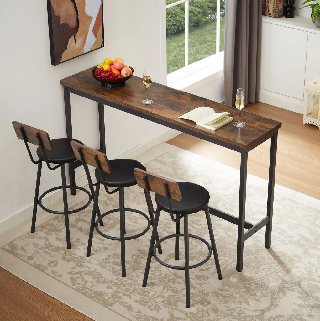 TAVOLO BAR 160x40 cm con 3 sgabelli, marrone rustico e nero