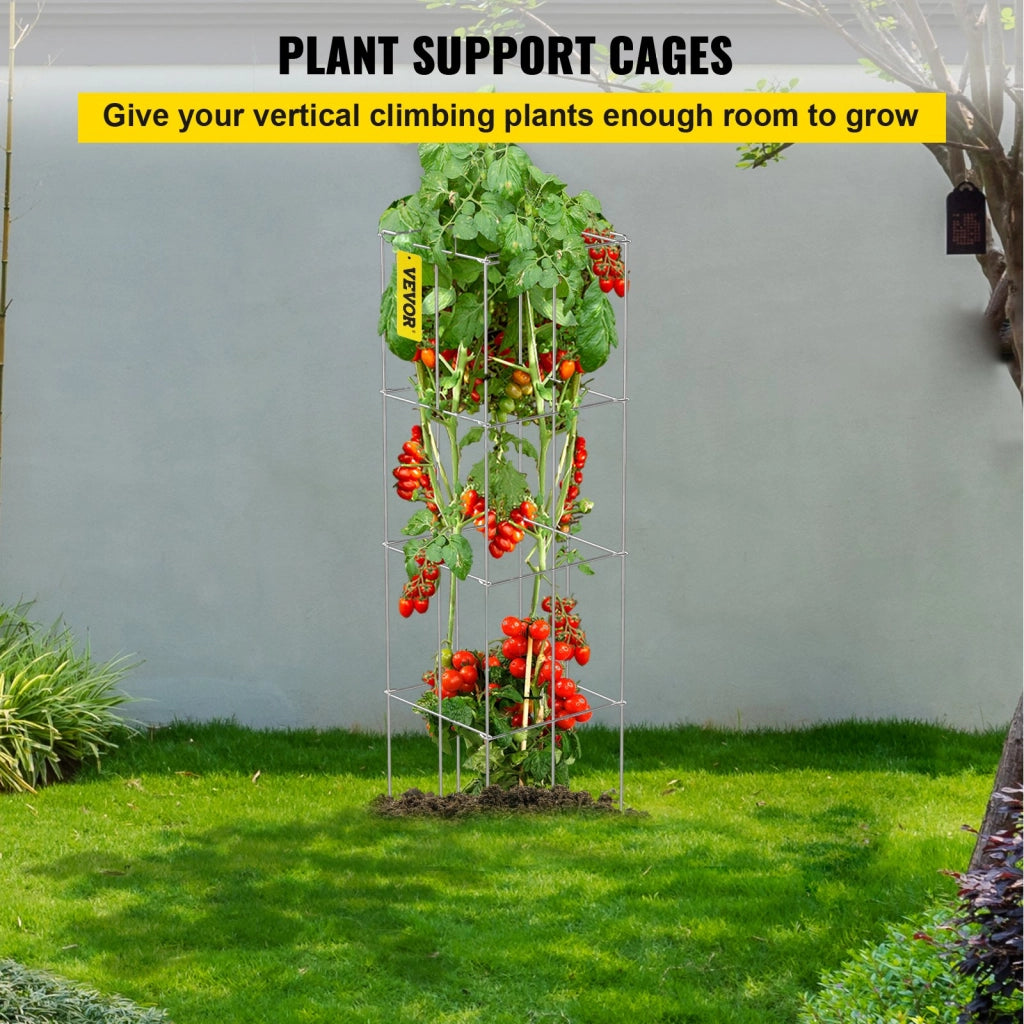 Set 5 Gabbie per Pomodori Quadrate in Acciaio 30x30x117 cm, Supporti per Piante Rampicanti e Fiori, Tralicci per Orto e Giardino
