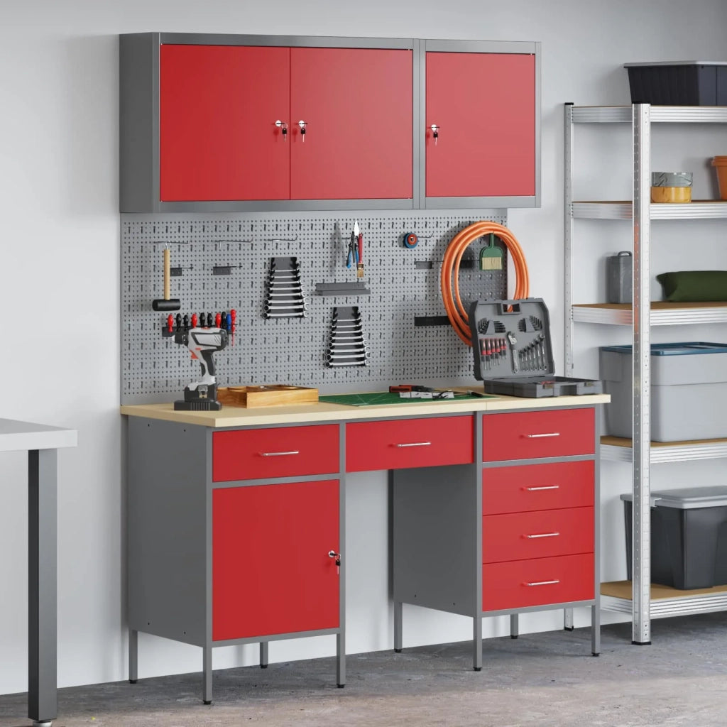 Mobile da lavoro 8 pcs Rosso Legno ingegnerizzato e acciaio 3321465