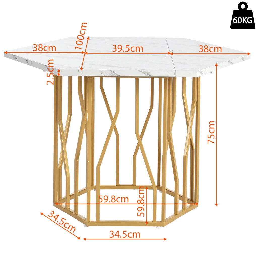 Set tavolo da pranzo e 4 sedie, design marmo e oro