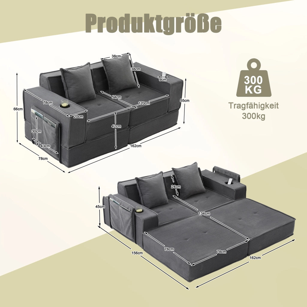 Divano Letto 2 Posti con Poggiapiedi e Cuscini ¨C MINIMAL ¨C Tessuto