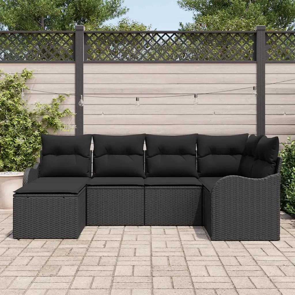 Set Divano da Giardino con cuscino 6 pcs Nero Poly Rattan