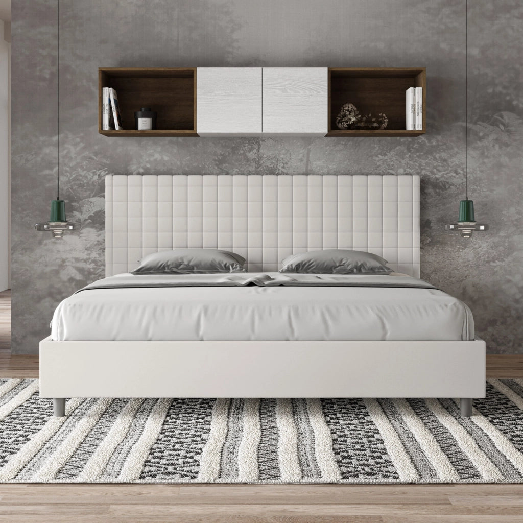 BS COM Letto matrimoniale king size senza rete imbottito 190x200 similpelle bianco