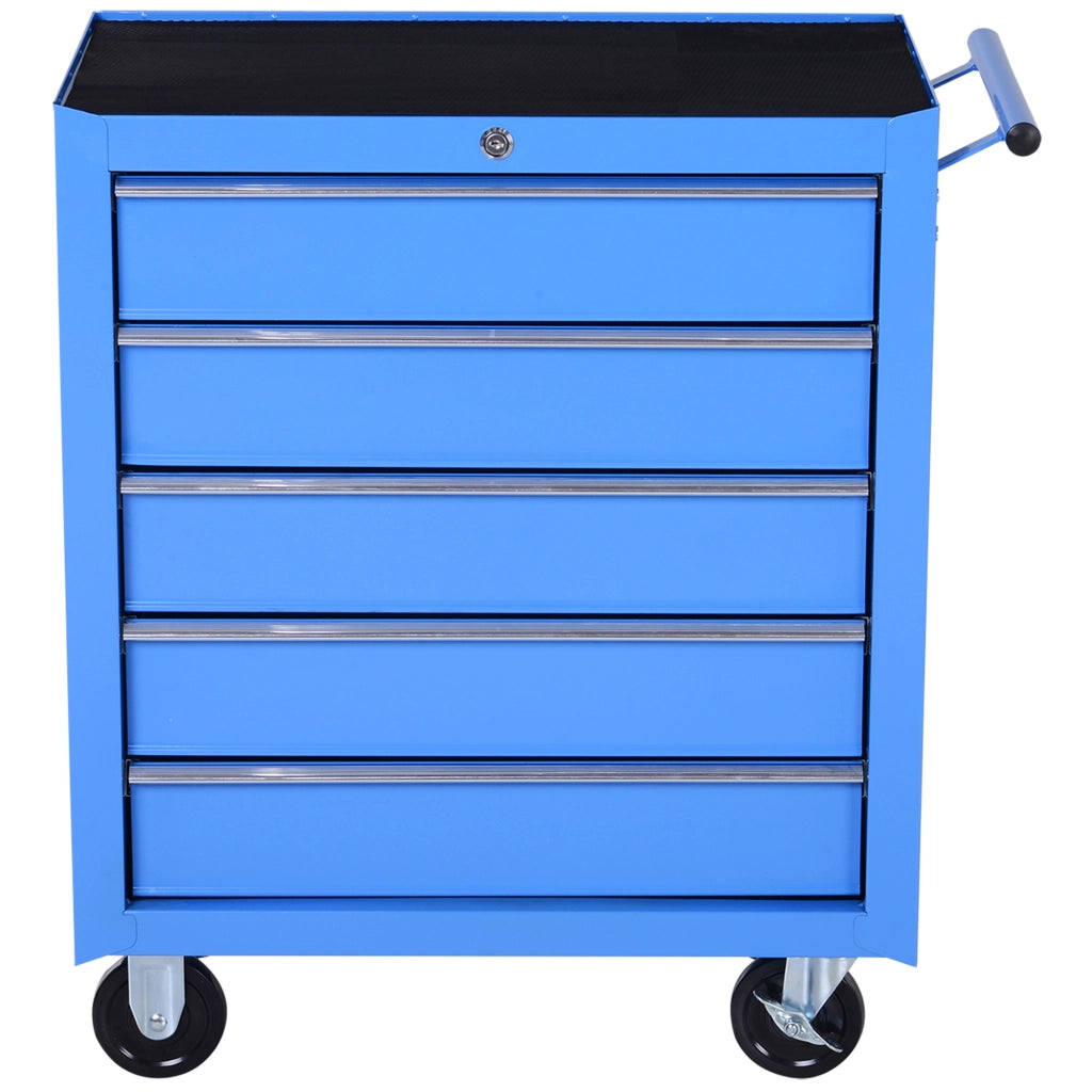 Carrello da Officina a 5 Cassetti con Ruote in Metallo Blu ¨C Minimal ¨C 67.5x33x77cm