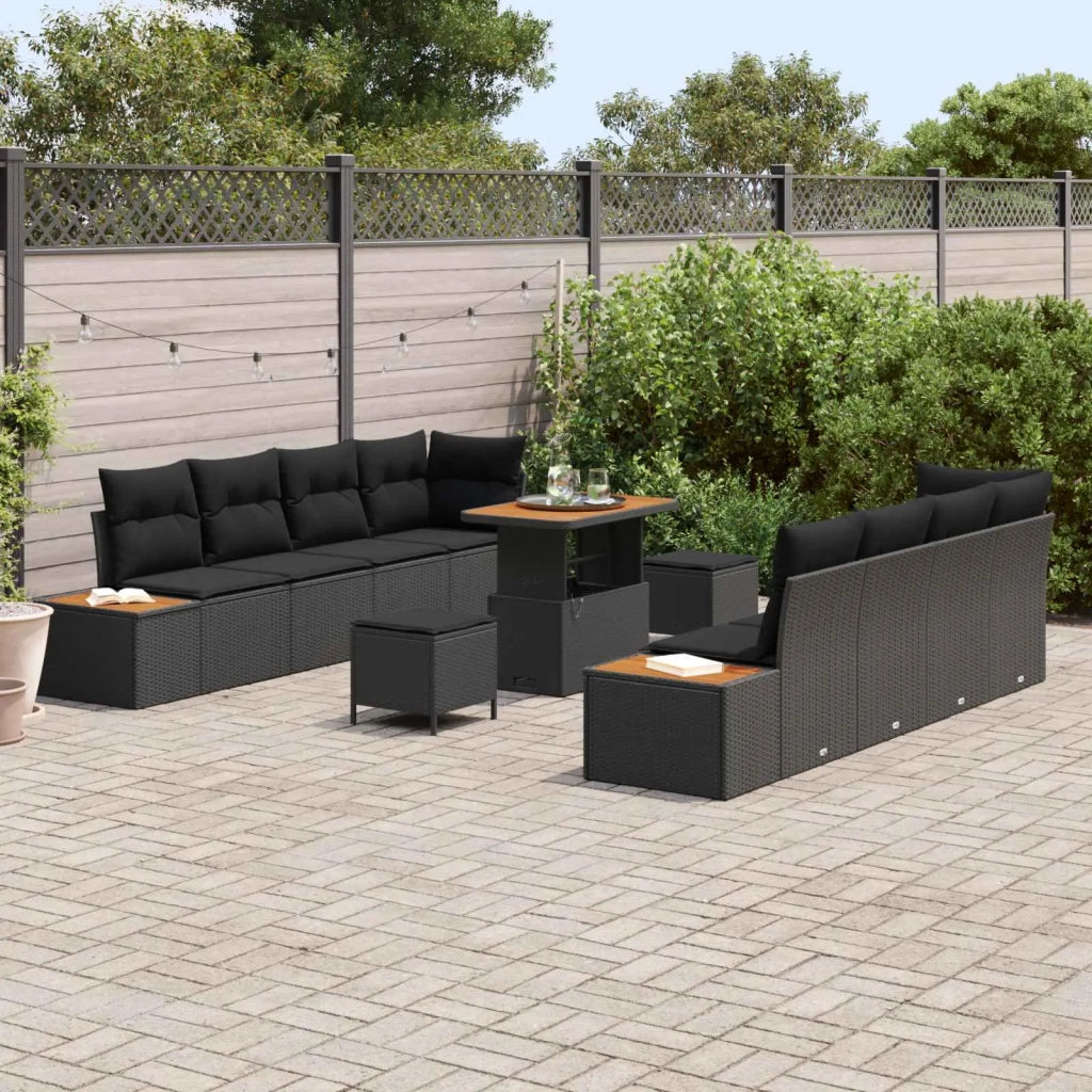 Set Divano da Giardino con cuscino 11 pcs Nero Poly Rattan