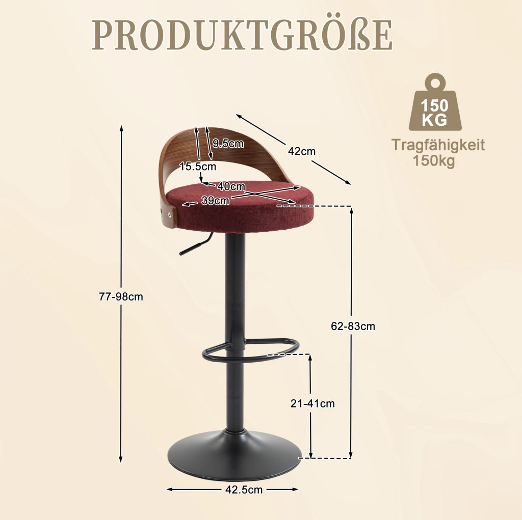 SGABELLO AL BAR GIREVOLE 360° REGOLABILE IN ALTEZZA SET DA 2 PEZZI LINO WINE RED