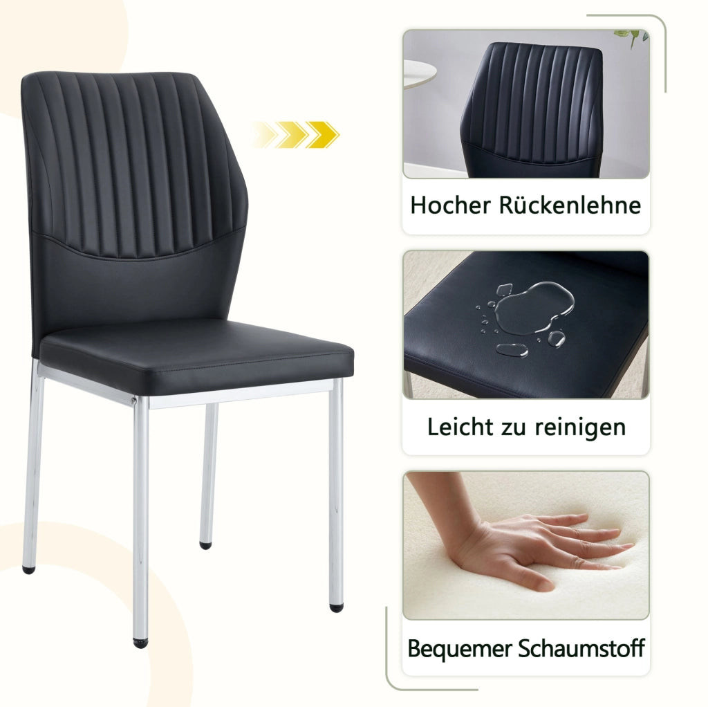 SEDIA da pranzo Set da 4 pezzi 93 cm Nero/Argento in PU e metallo