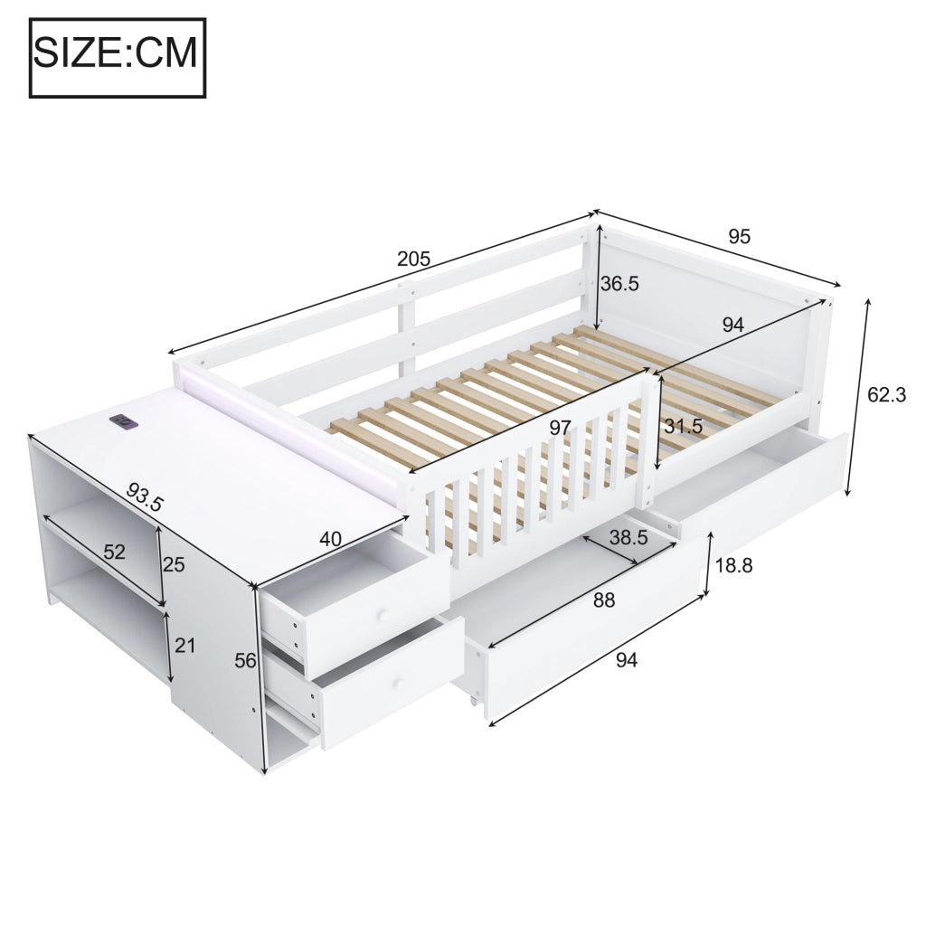 letto per bambini legno bianco 90 x 200 cm