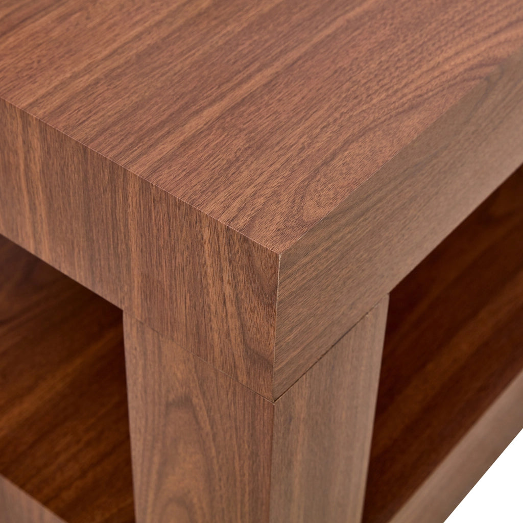 Tavolino da salotto fisso rettangolare a 2 livelli con ripiano aperto; in MDF; per soggiorno; 104×65.5×28 cm; noce