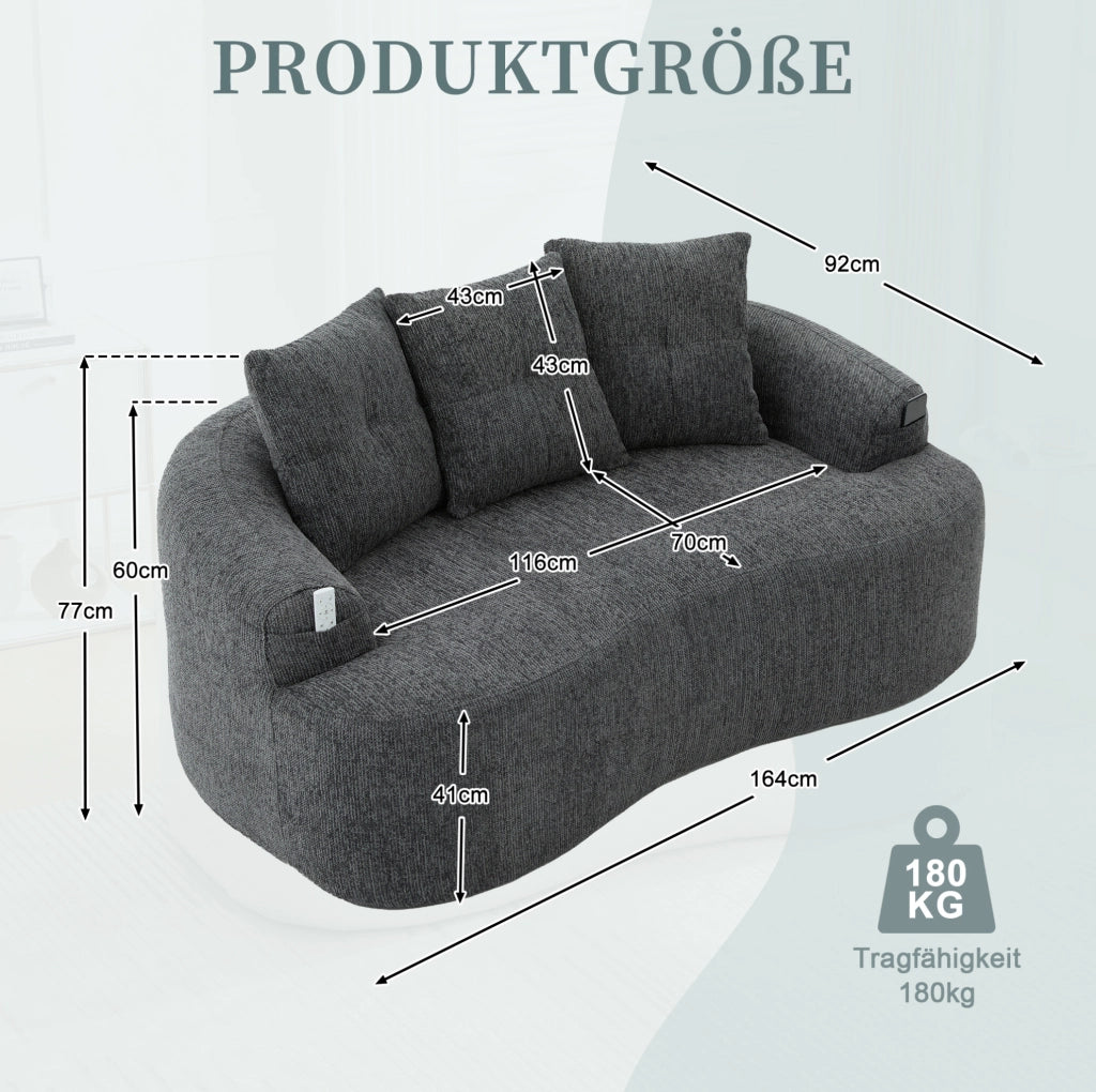 DIVANO 2 POSTI 164x92x60 cm Chenille Grigio