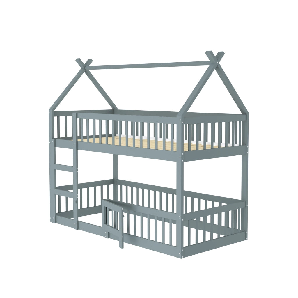 Letto a Castello per Bambini con Scala ¨C MINIMAL ¨C Massello Grigio 90x200