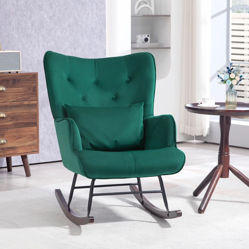Poltrona a Dondolo in Velluto con Cuscino ¨C Minimal ¨C Verde