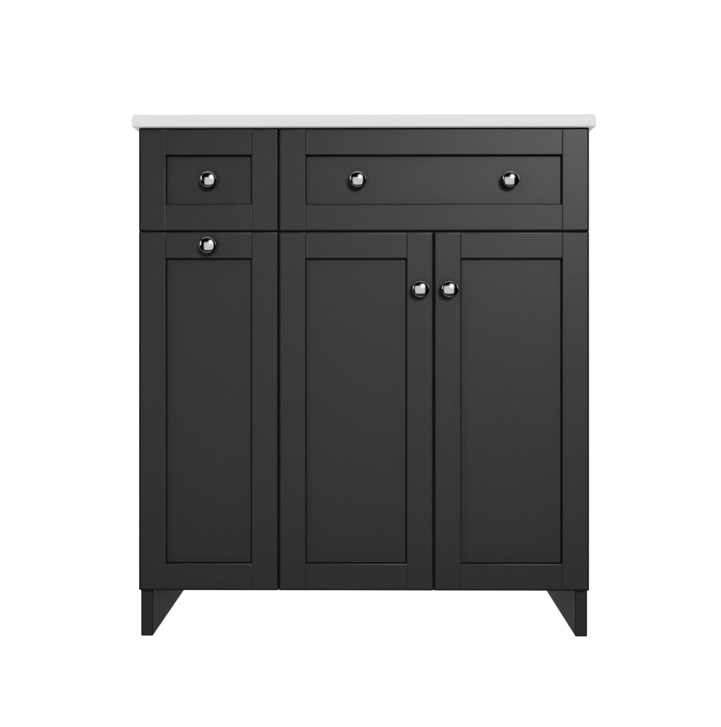 Mobile bagno nero 76x47x86 cm con lavabo in ceramica a tenuta, 3 cassetti e 1 anta con chiusura ammortizzata