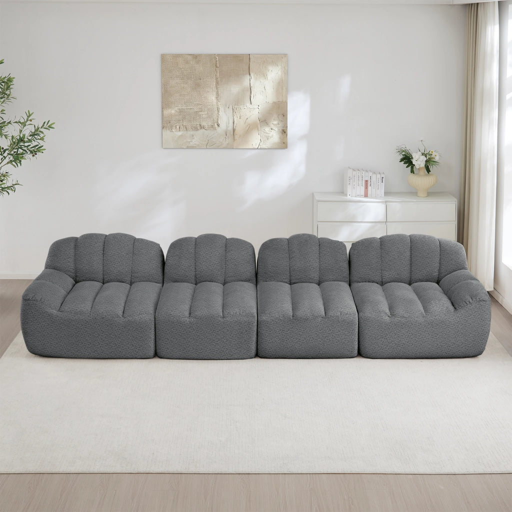 Divano Modulare 4 Posti ¨C MINIMAL ¨C Tessuto Grigio, Morbido, Seduta Profonda