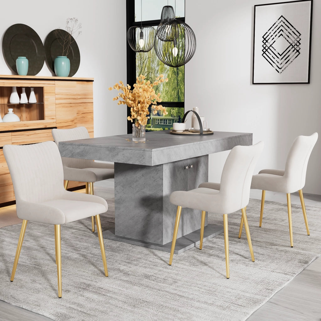 Set di 2 sedie da pranzo in velluto beige e oro