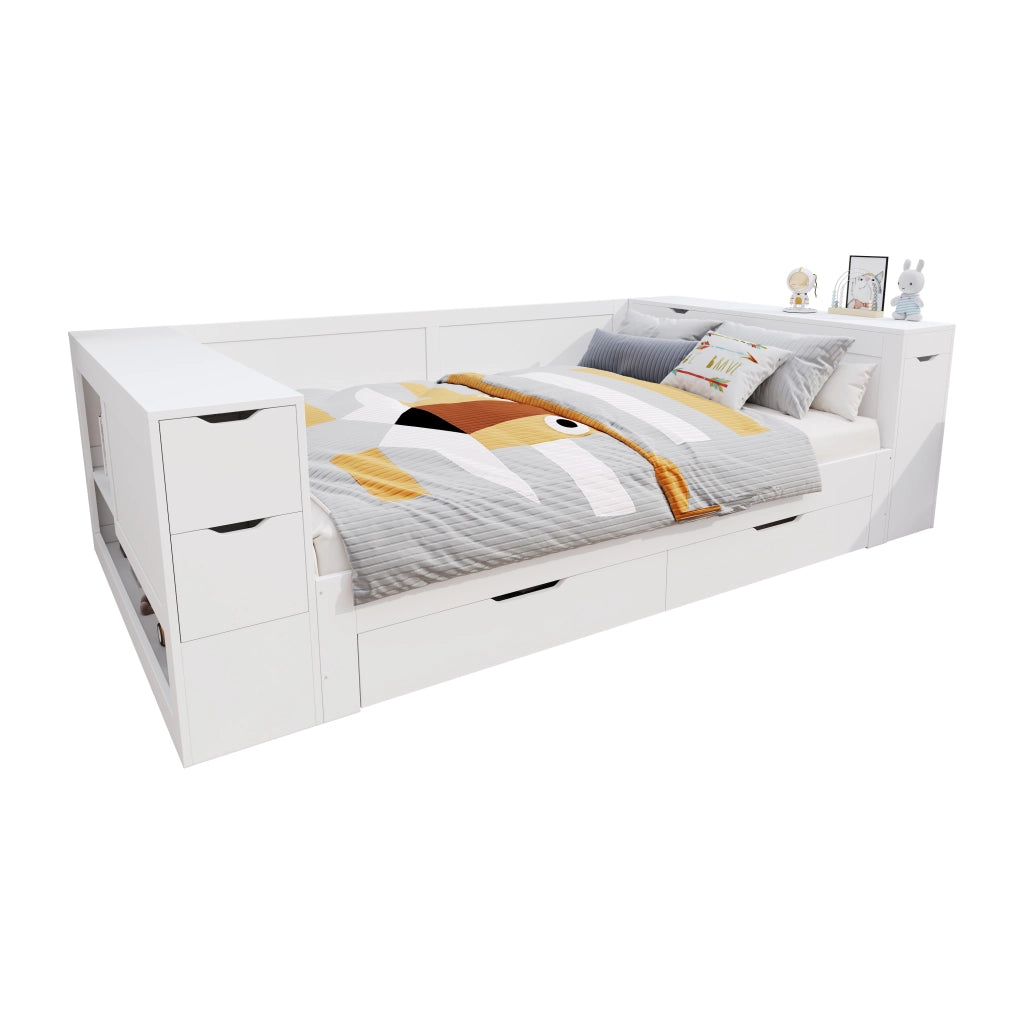Letto Contenitore in Legno con Cassetti e Comodini ¨C MINIMAL ¨C Bianco 140x200