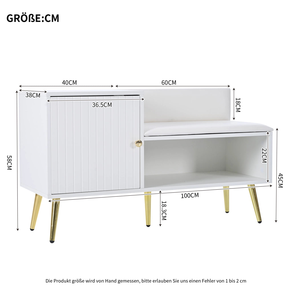 Mobile ingresso con vano contenitore e seduta imbottita - per ingresso - 100×38×58 cm - bianco