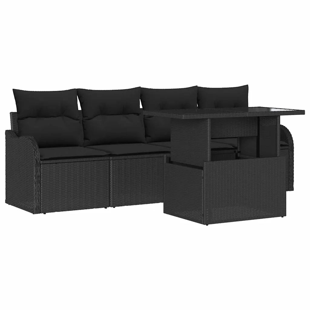 Set Divano da Giardino con cuscino 5 pcs Nero Poly Rattan 3348369