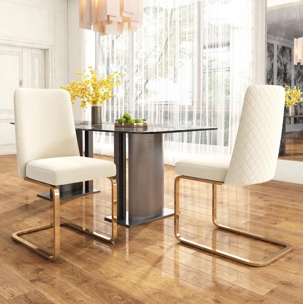 SEDIA da pranzo in velluto, Set da 4 pezzi, beige, con gambe in metallo