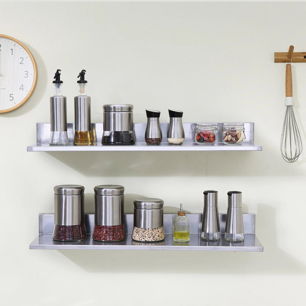 Set 2 Mensole da Parete a L in Acciaio Inox 762 x 218 x 85 mm Scaffale Murale Portaspezie Robusto per Cucina Portata Max 20kg