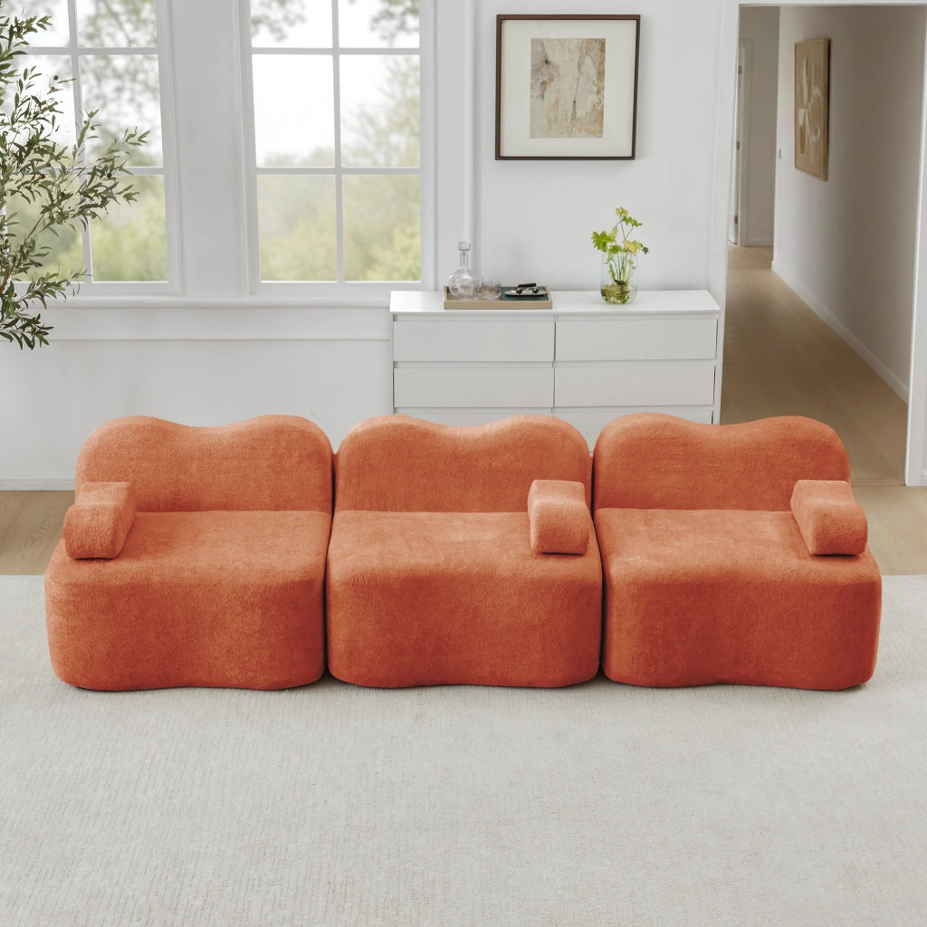Divano Modulare 3 Posti con Braccioli ¨C MINIMAL ¨C Tessuto Arancione, Seduta Profonda