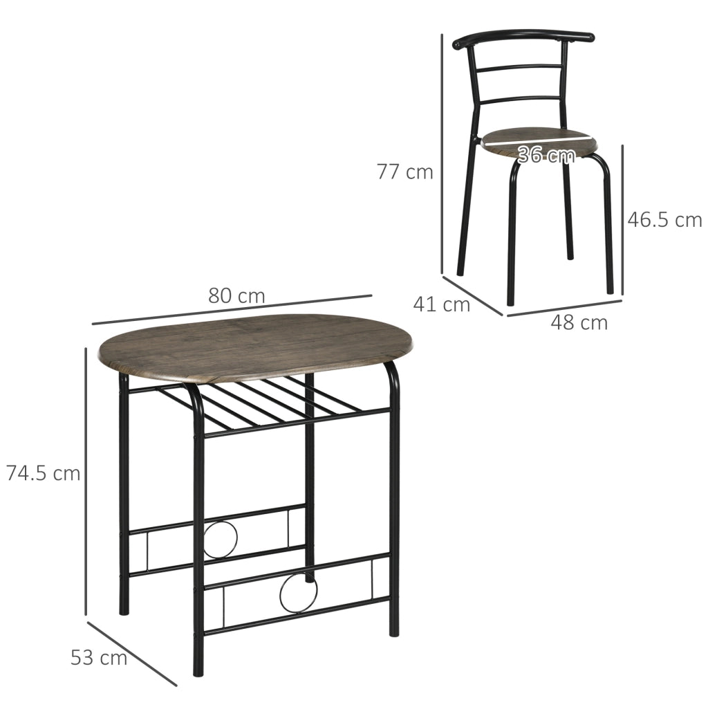 TAVOLO Bistro con 2 sedie, 80 x 53 x 74,5 cm, nero, Set da 3 pezzi