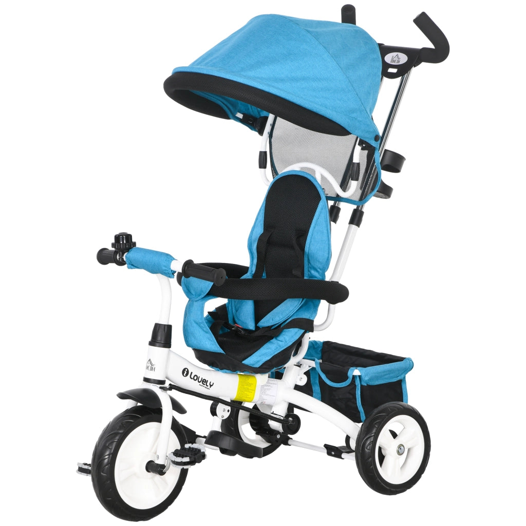 Triciclo 6 in 1 con maniglia, tettuccio, cintura, cesto ¨C Xylo ¨C Blu, 1-5 anni
