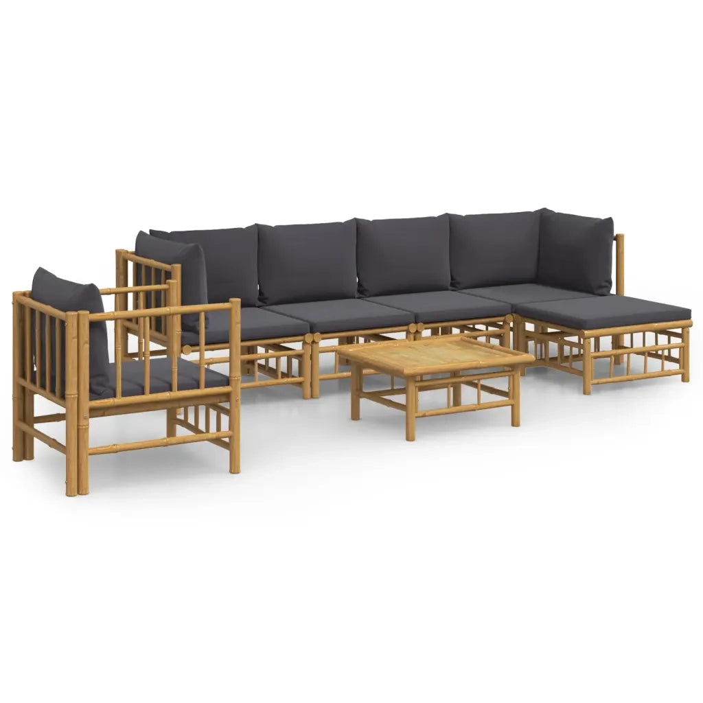 Set Salotto da Giardino 7pz con Cuscini Grigio Scuro Bambù 3155213