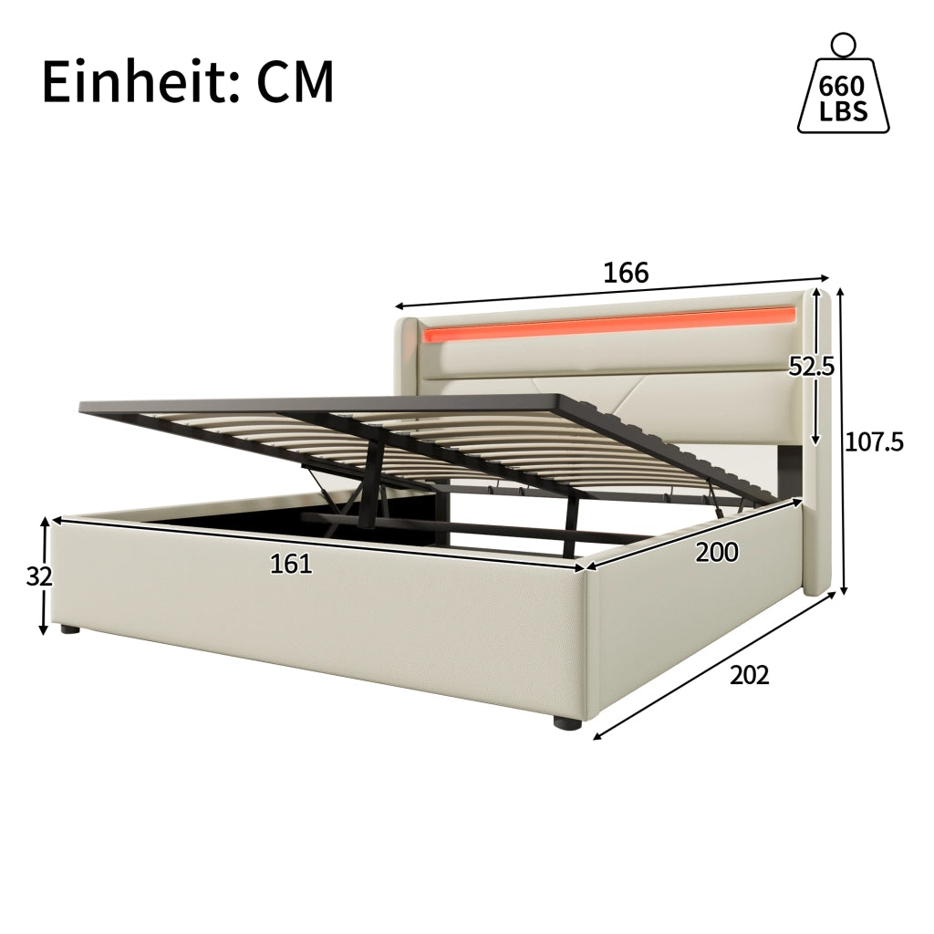 Letto contenitore 160x200 con testiera LED bianca