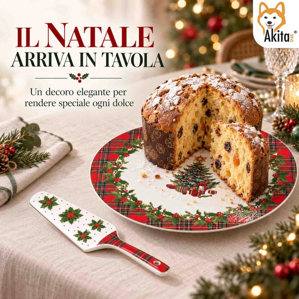 Akitaink Piatto Panettone Scottish Tree 30 cm Paletta Porcellana
