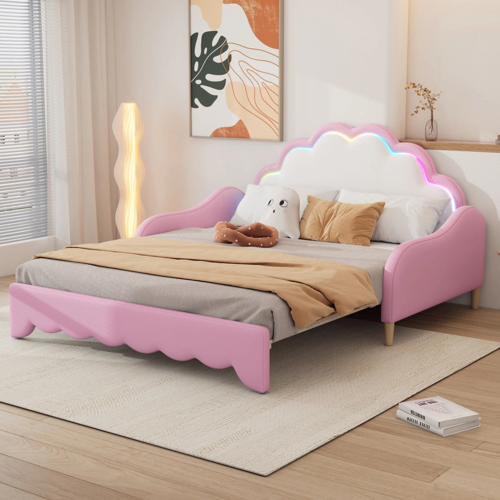 Divano letto 140x200 cm con LED; PU rosa