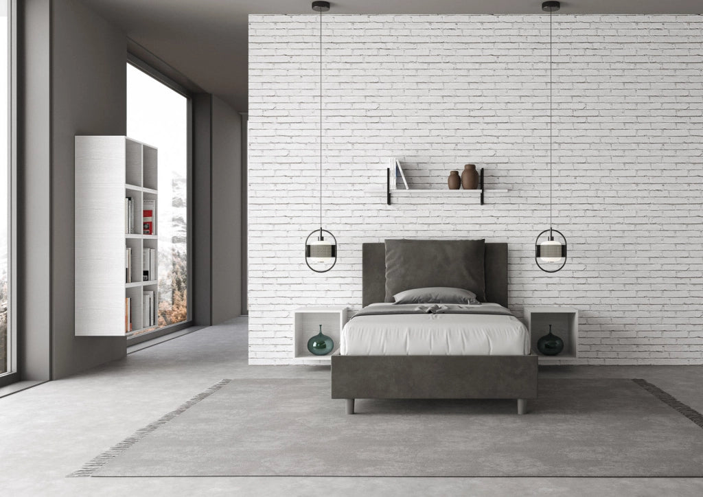 Letto 1 Piazza e Mezzo 130x200 cm con Rete e Contenitore Antea Grigio