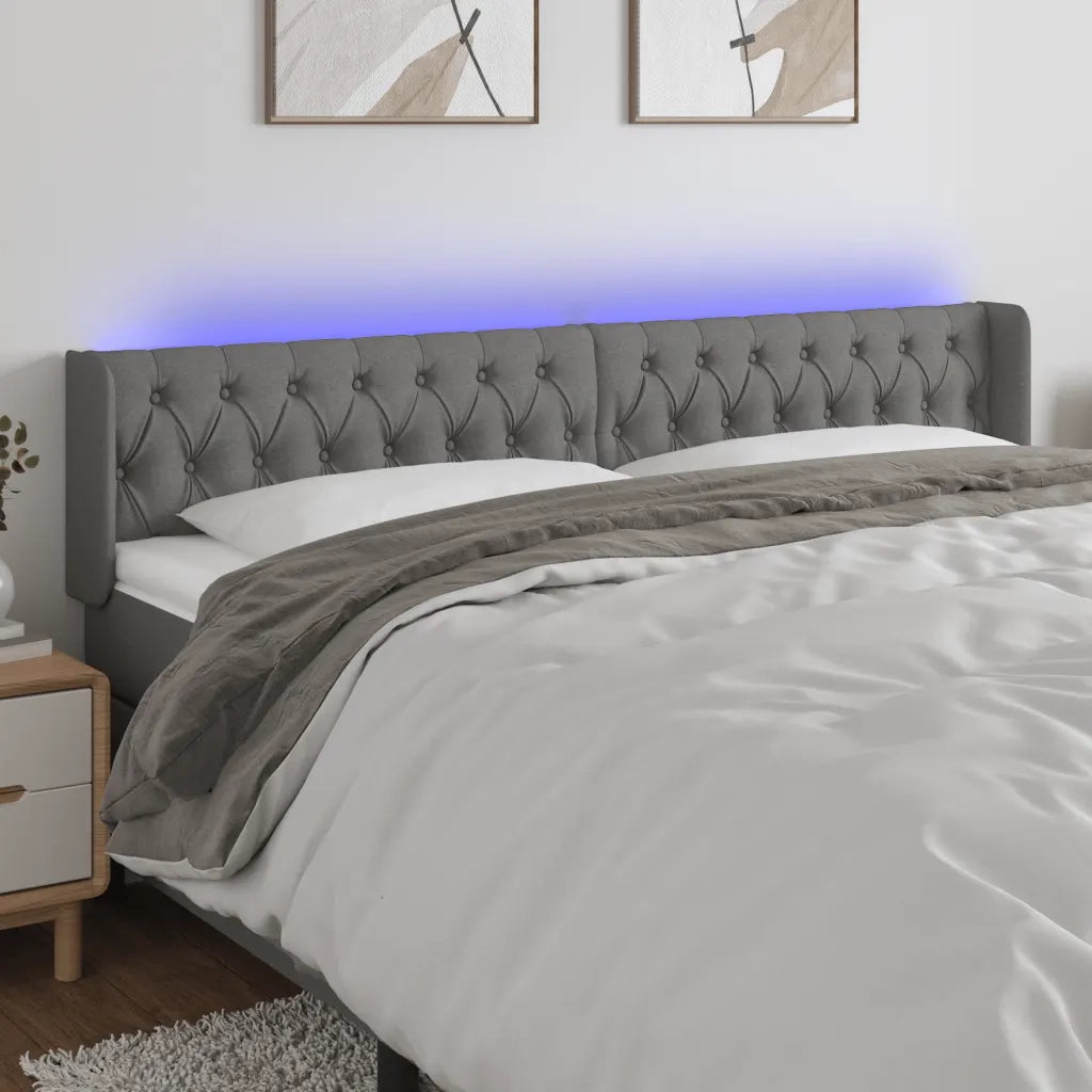 Testiera | Testata a LED Grigio Scuro 203x16x78/88 cm in Tessuto