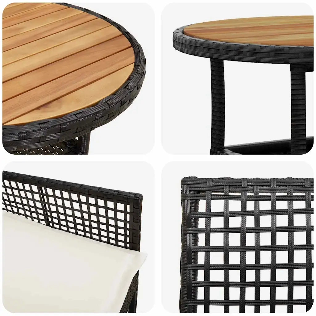 Set da Pranzo per Giardino 5 pz | Set Salotto da Giardino Nero polyrattan