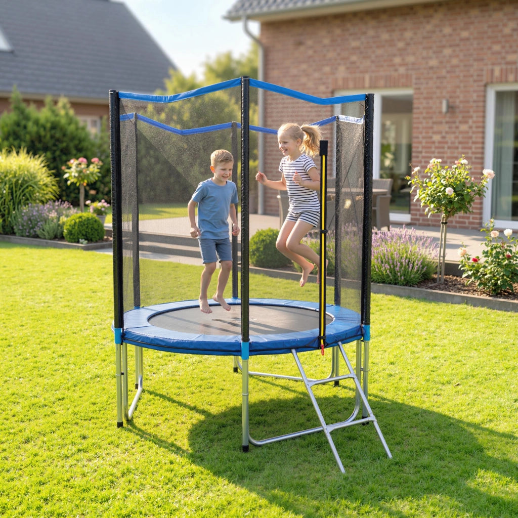 Trampolino Esterno per Bambini con Rete di Sicurezza e Scala ¨C Minimal ¨C ?183 cm Blu