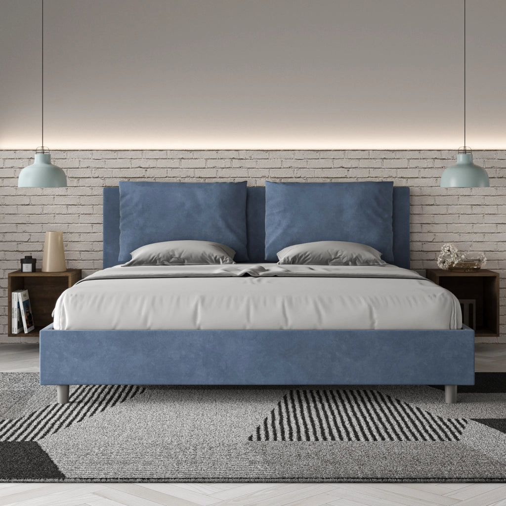 BS COM Letto con rete imbottito 180x190 microfibra blu