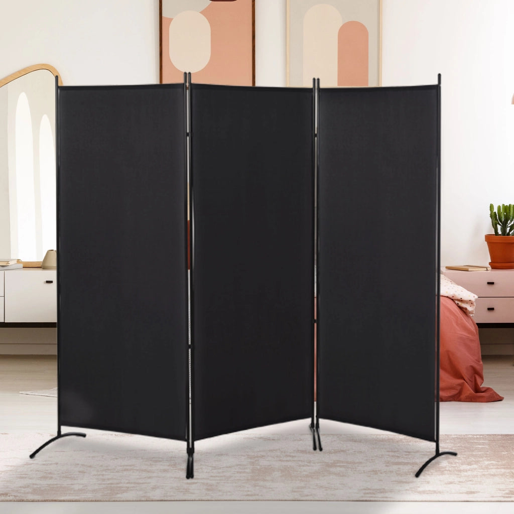 Paravento Separ¨¦ 3 Pannelli ¨C Xylo ¨C Metallo Nero 253x50x182 cm