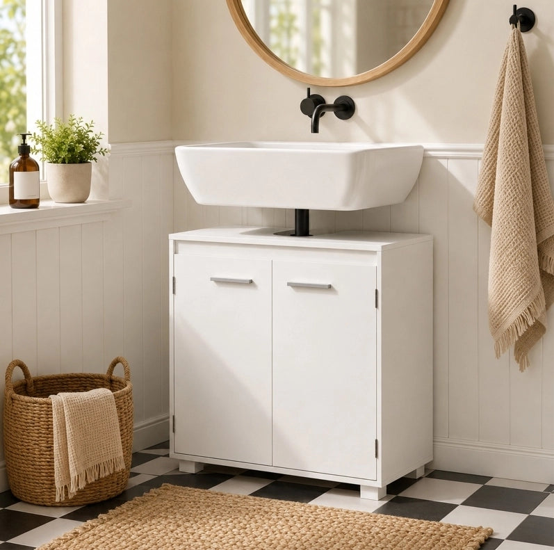 Mobile sottolavabo bianco 60 cm con ripiano regolabile e ritaglio a U