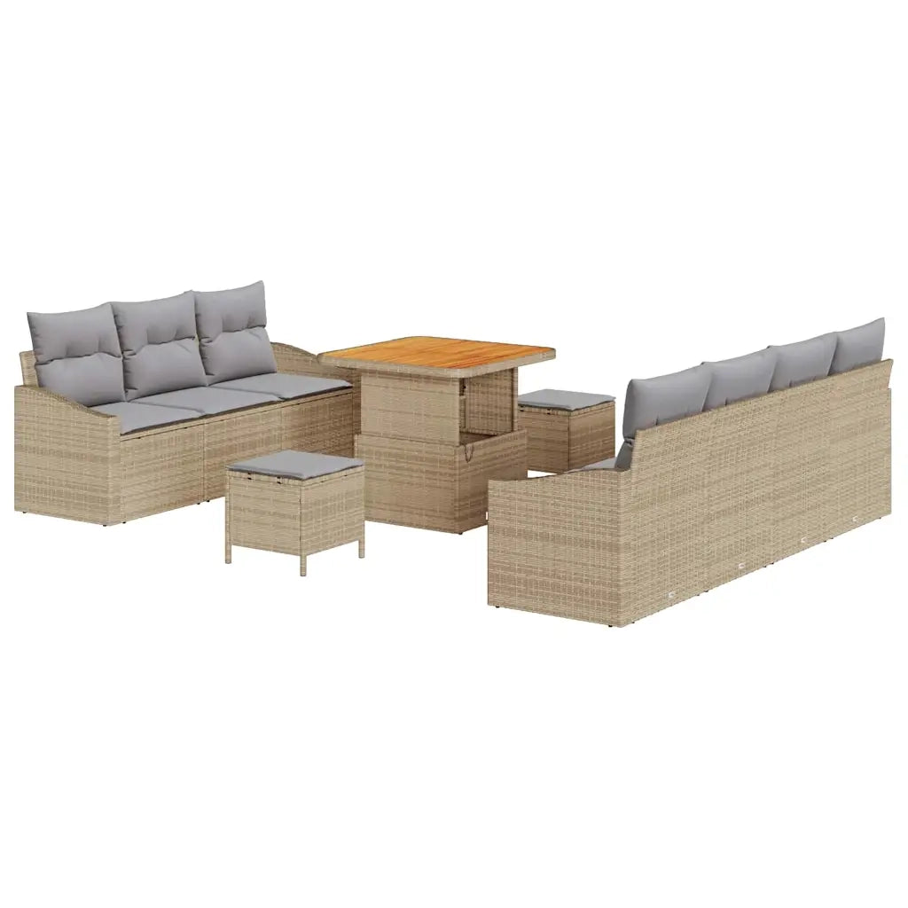 Set Divano da Giardino con cuscino 10 pcs Beige e Grigio Chiaro