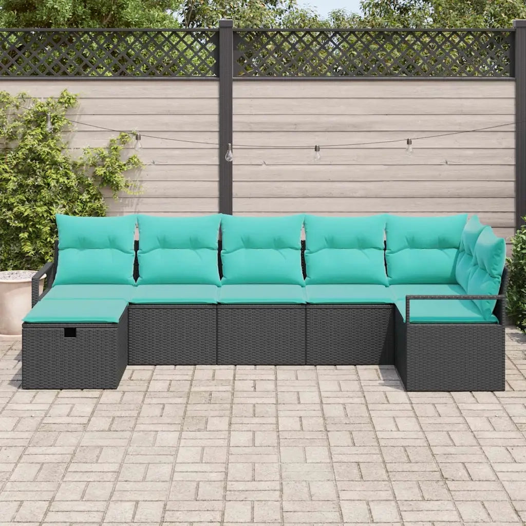 Set di divani con cuscino 7 pcs Nero e Turchese polyrattan 3359205