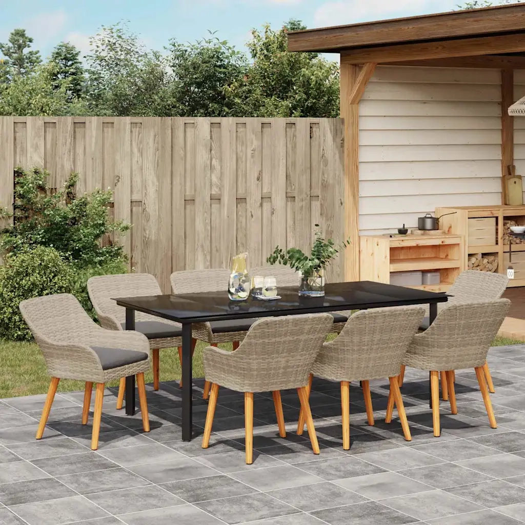 Set da Pranzo per Giardino 9 pcs Grigio chiaro polyrattan