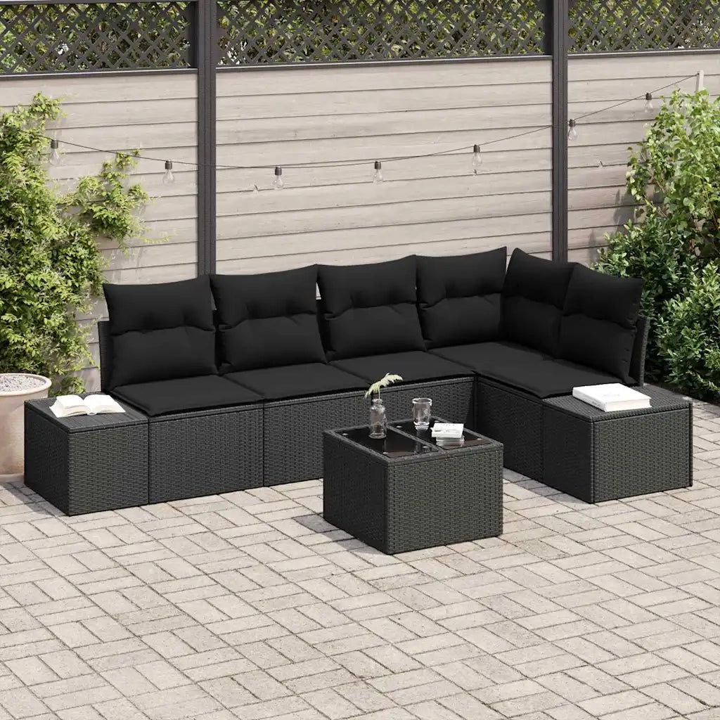 Set Divano da Giardino 6 pcs Nero polyrattan 3347073