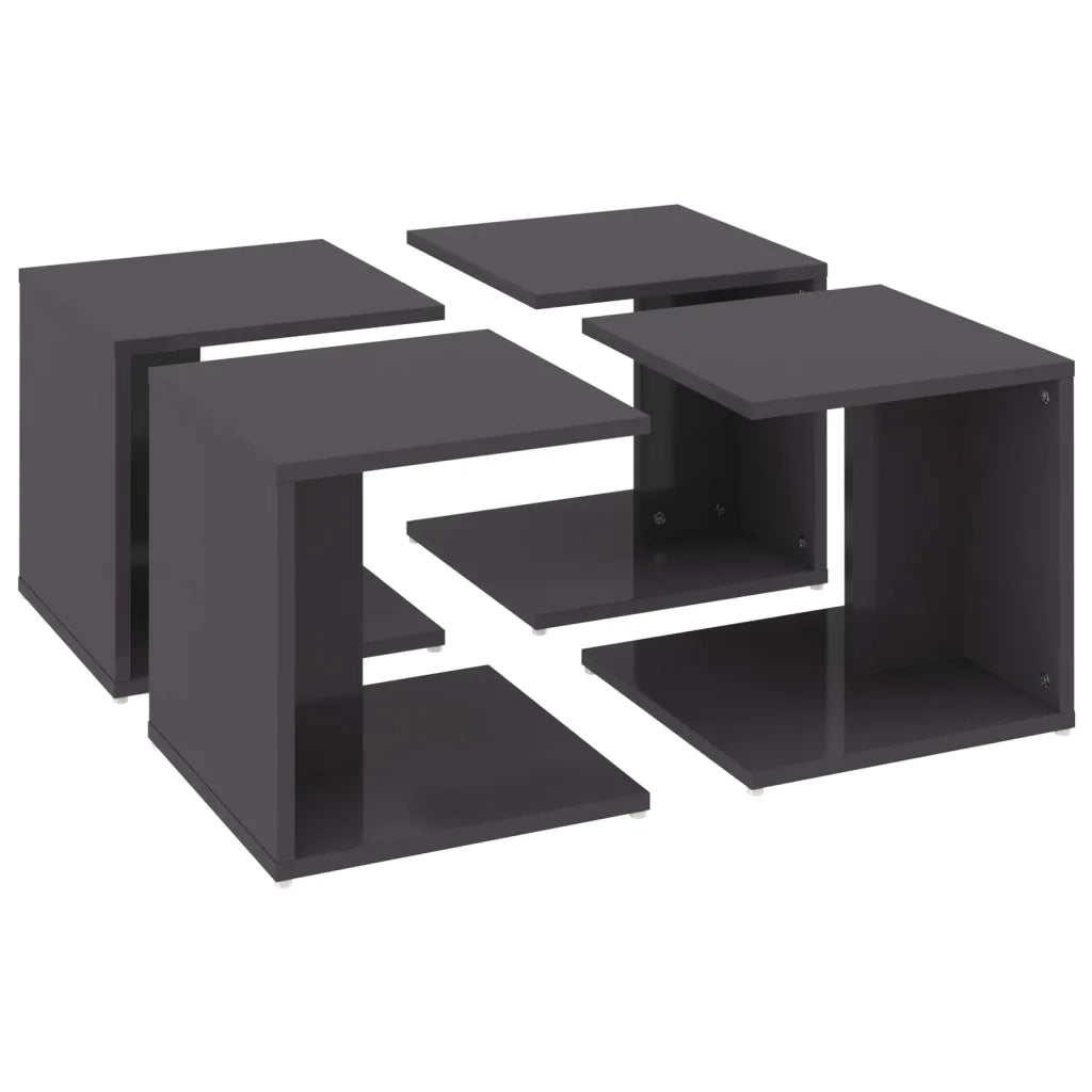 Tavolini salotto | Tavolino da caff¨¨ | Tavolino da Soggiorno 4 pz Grigio Lucido 33x33x33cm Legno Multistrato