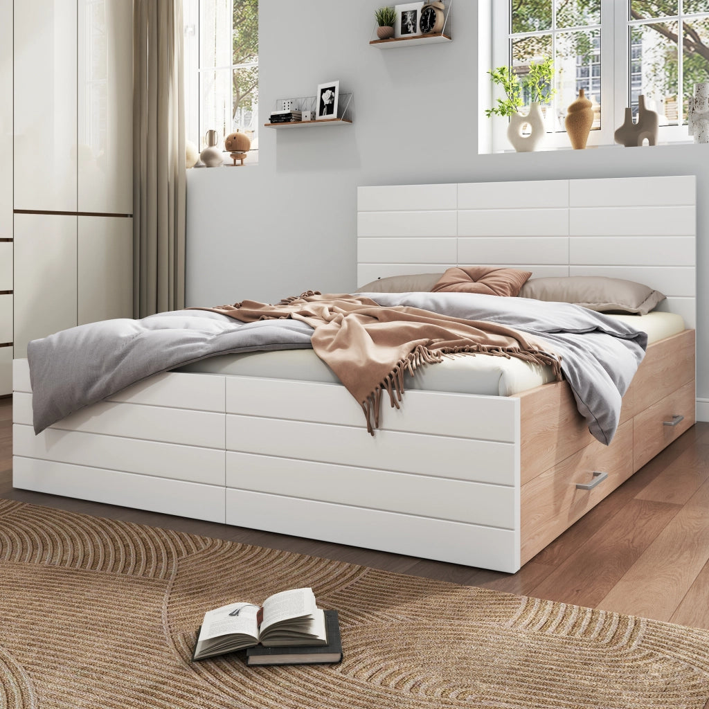 Letto matrimoniale 140 × 200 cm con 2 cassetti e materasso