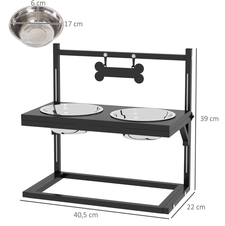 MANGIATOIA PER CANI Regolabile 40,5x22x39 cm Nero Acciaio