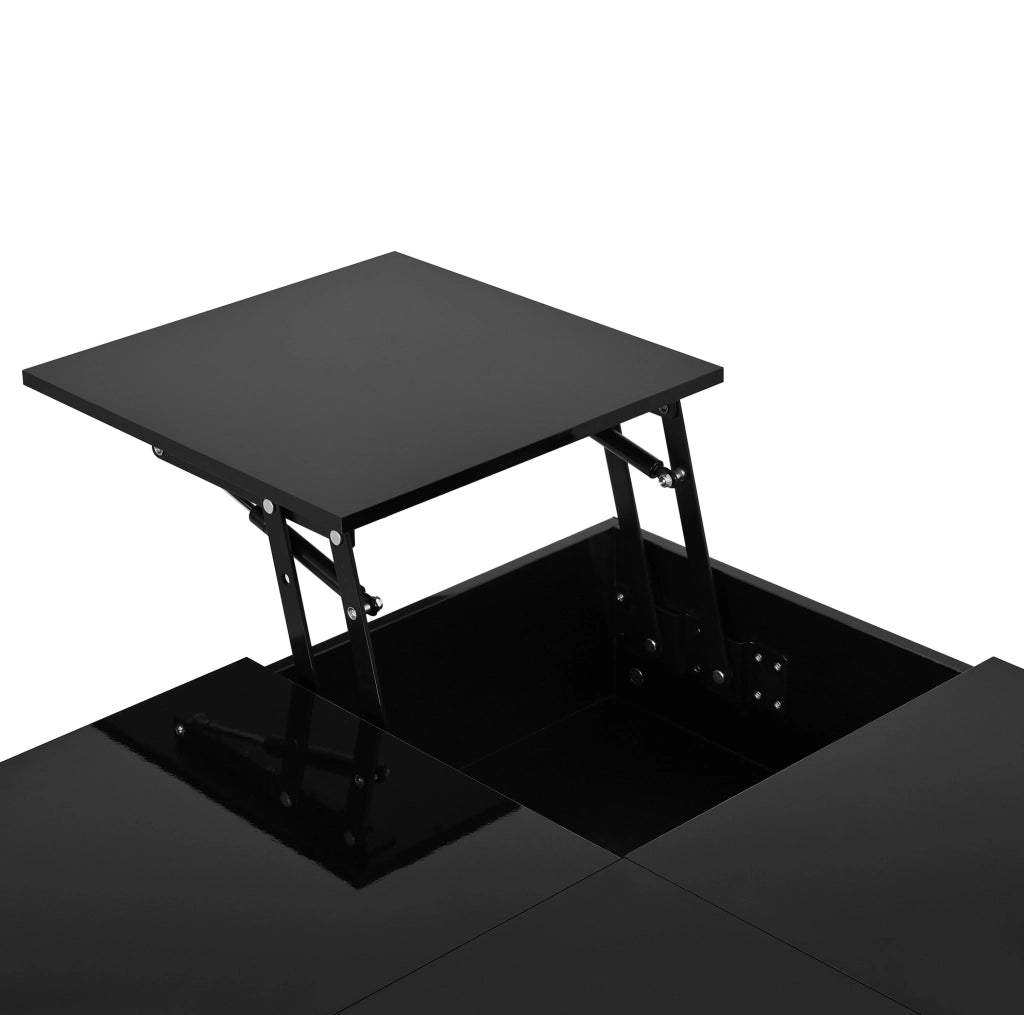 Tavolino da salotto 72x72 cm con piano elevabile, LED App e cassetti nero