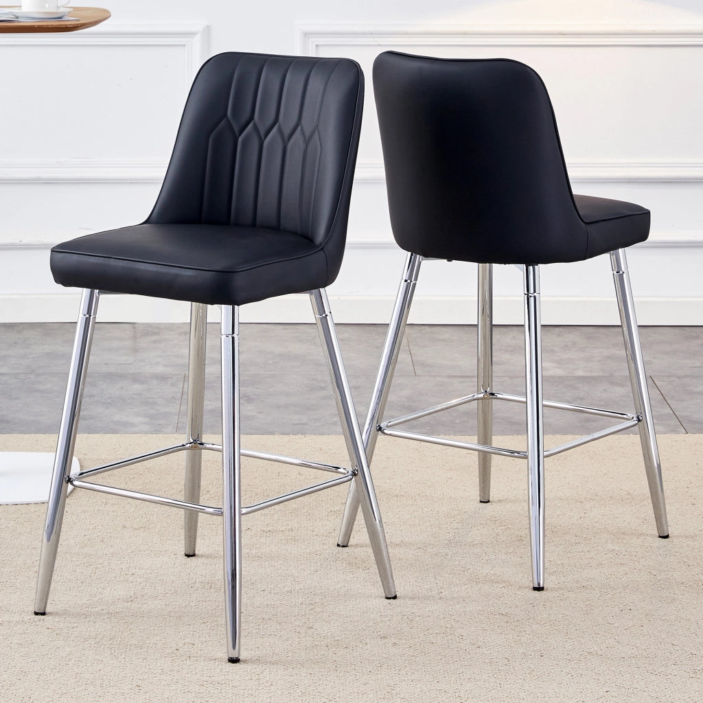 Set di 2 sgabelli da bar con poggiapiedi in metallo e pelle PU nero argento