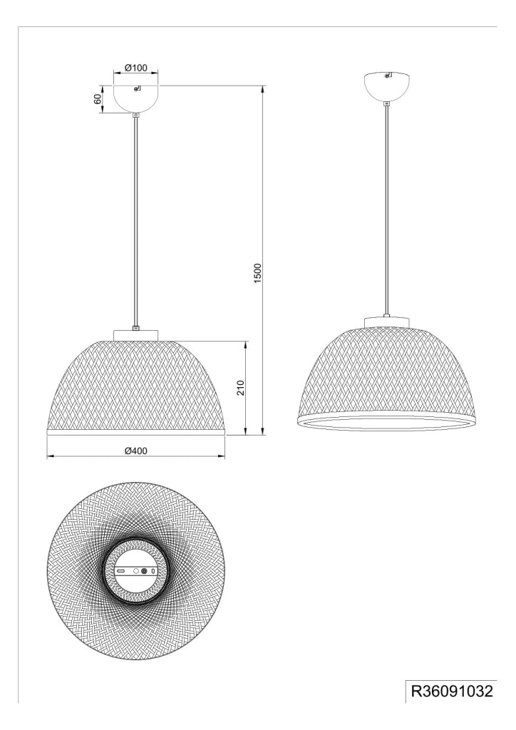 Lampada a sospensione, bambù e metallo, naturale e nero, D 40 cm, Laurent