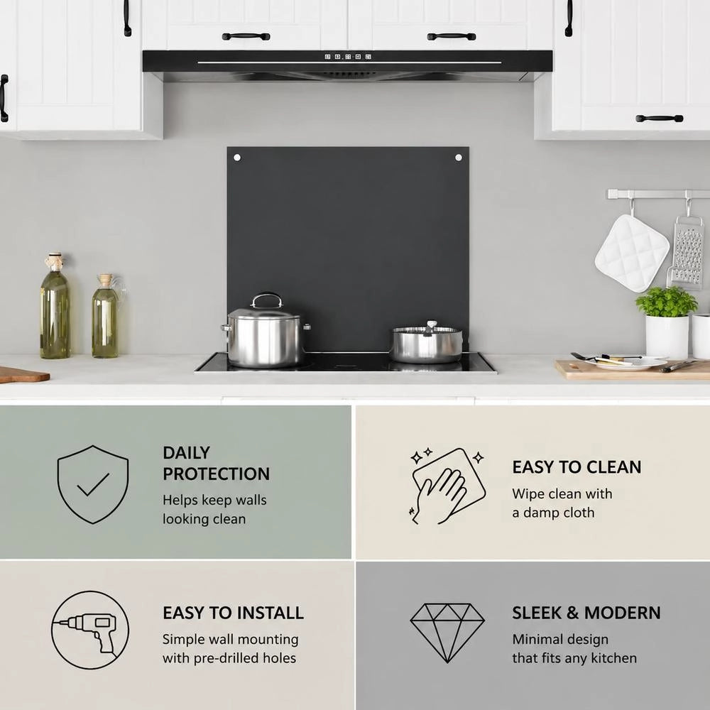 Kitchen Backsplash Black 70x60 Cm Tempered Glass